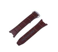 ROUREOX 24mm Bracelet en Cuir Caoutchouté Fait Main Fermoir Papillon Bracelet en Cuir Ajustable Souple Accessoires pour Omega Constellation-Marron + Argent