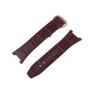 ROUREOX 24mm Bracelet en Cuir Caoutchouté Fait Main Fermoir Papillon Bracelet en Cuir Ajustable Souple Accessoires pour Omega Constellation-Marron + Or