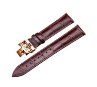 ROUREOX 24mm Cuir Authentique Bracelet de Montre Fermoir Papillon en Acier Inoxydable Bracelet de Montre Ajustable Accessoires pour Vacheron Constantin Fiftysix Métiers d'art-Marron + Or Rose