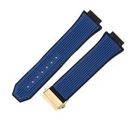 ROUREOX 26x17mm Bande de Rechange Douce Multicolore Étanche Bracelet Libération Rapide Caoutchouc Silicone pour Hublot Big Bang/Classic Fusion-Bleu + Or 17 * 26MM