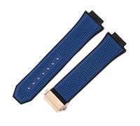 ROUREOX 26x17mm Bande de Rechange Douce Multicolore Étanche Bracelet Libération Rapide Caoutchouc Silicone pour Hublot Big Bang/Classic Fusion-Bleu + Or Rose 17 * 26MM