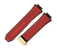 ROUREOX 26x17mm Bande de Rechange Douce Multicolore Étanche Bracelet Libération Rapide Caoutchouc Silicone pour Hublot Big Bang/Classic Fusion-Rouge + Or 17 * 26MM