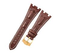 ROUREOX 28mm Bandes de Montre Cuir Véritable Fermoir en Acier Inoxydable Bracelets de Montre Remplacement Ajustables pour AUDEMARS PIGUET Royal Oak Offshore-Marron + Blanc + Or