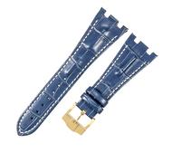 ROUREOX 28mm Bandes de Montre Cuir Véritable Fermoir en Acier Inoxydable Bracelets de Montre Remplacement Ajustables pour AUDEMARS PIGUET Royal Oak Offshore-Bleu + Blanc + Or