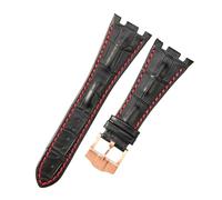 ROUREOX 28mm Bandes de Montre Cuir Véritable Fermoir en Acier Inoxydable Bracelets de Montre Remplacement Ajustables pour AUDEMARS PIGUET Royal Oak Offshore-Noir + Rouge + Or Rose