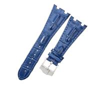 ROUREOX 28mm Bandes de Montre Cuir Véritable Fermoir en Acier Inoxydable Bracelets de Montre Remplacement Ajustables pour AUDEMARS PIGUET Royal Oak Offshore-Bleu + Argent