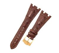 ROUREOX 28mm Bandes de Montre Cuir Véritable Fermoir en Acier Inoxydable Bracelets de Montre Remplacement Ajustables pour AUDEMARS PIGUET Royal Oak Offshore-Marron + Or