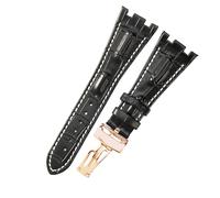 ROUREOX 28mm Bandes de Montre Cuir Véritable Fermoir en Papillon Acier Inoxydable Bracelets de Montre Remplacement Ajustables pour AUDEMARS PIGUET Royal Oak Offshore-Noir + Blanc + Or Rose