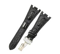 ROUREOX 28mm Bandes de Montre Cuir Véritable Fermoir en Papillon Acier Inoxydable Bracelets de Montre Remplacement Ajustables pour AUDEMARS PIGUET Royal Oak Offshore-Noir + Argent