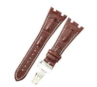 ROUREOX 28mm Bandes de Montre Cuir Véritable Fermoir en Papillon Acier Inoxydable Bracelets de Montre Remplacement Ajustables pour AUDEMARS PIGUET Royal Oak Offshore-Marron + Blanc + Argent