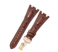 ROUREOX 28mm Bandes de Montre Cuir Véritable Fermoir en Papillon Acier Inoxydable Bracelets de Montre Remplacement Ajustables pour AUDEMARS PIGUET Royal Oak Offshore-Marron + Or Rose