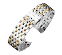 ROUREOX 7 Perles Solide 316L Acier Inoxydable Bracelet de Montre, Courbé Papillon Boucle Remplacement Accessoire Bracelet pour Tissot Le Locle T41 T006 Series-Argent Or 19MM