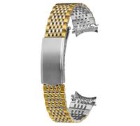 ROUREOX 9-Perles Acier Inoxydable Bracelet Montre Remplacement, Bracelet Montre Métal Solide, Extrémité Courbe pour Omega De Ville 424/Vintage Seamaster-Argent Or 19MM