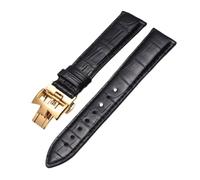 ROUREOX Artisanal Bracelet Montre Cuir Authentique Fermoir Papillon Réglable Bracelet Montre Cuir Souple pour VACHERON CONSTANTIN METIERS d'art FIFTYSIX Series-Noir + Or 19mm
