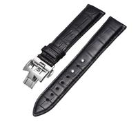 ROUREOX Artisanal Bracelet Montre Cuir Authentique Fermoir Papillon Réglable Bracelet Montre Cuir Souple pour VACHERON CONSTANTIN METIERS d'art FIFTYSIX Series-Noir + Argent 20mm