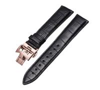 ROUREOX Artisanal Bracelet Montre Cuir Authentique Fermoir Papillon Réglable Bracelet Montre Cuir Souple pour VACHERON CONSTANTIN METIERS d'art FIFTYSIX Series-Noir + Or Rose 22mm