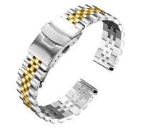 ROUREOX Bande Métal Universelle Cinq Rangs Bracelet de Montre Acier INOX Double Fermoir Sangle Remplacement pour Rolex Oyster Perpetual Datejust - Argent + Or 19mm