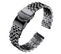ROUREOX Bande Métal Universelle Cinq Rangs Bracelet de Montre Acier INOX Double Fermoir Sangle Remplacement pour Rolex Oyster Perpetual Datejust - Noir 19mm
