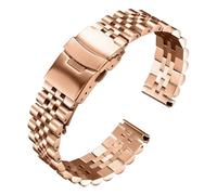 ROUREOX Bande Métal Universelle Cinq Rangs Bracelet de Montre Acier INOX Double Fermoir Sangle Remplacement pour Rolex Oyster Perpetual Datejust - Or Rose 21mm