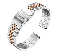 ROUREOX Bande Métal Universelle Cinq Rangs Bracelet de Montre Acier INOX Double Fermoir Sangle Remplacement pour Rolex Oyster Perpetual Datejust - Argent + Rose 20mm