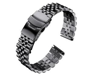 ROUREOX Bande Métal Universelle Cinq Rangs Bracelet de Montre Acier INOX Double Fermoir Sangle Remplacement pour Rolex Oyster Perpetual Datejust - Noir 19mm