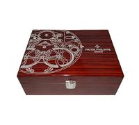 ROUREOX Boîte Montre Grain Bois Foncé Motif Art Mécanique Finition Laqué Brillant Emplacement Unique Rangement pour Patek Philippe