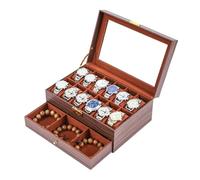 ROUREOX Boîte Rangement Collection Montres Finition Bois Marron Couvercle Verre Organisateur Display Multiples Fentes Set pour Rolex/Omega/Cartier - 30 * 20 * 13cm