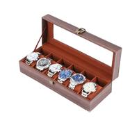 ROUREOX Boîte Rangement Collection Montres Finition Bois Marron Couvercle Verre Organisateur Display Multiples Fentes Set pour Rolex/Omega/Cartier - 31 * 11 * 8cm