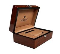 ROUREOX Boîte Rangement Montre Coque Rigide Effet Bois Fermoir Métal Argenté Coussin Intérieur Doux pour Hublot