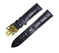 ROUREOX Bracelet Cuir Authentique Bracelet Montre Fermoir Papillon Ajustable Cuir Souple Accessoires Réparation pour VACHERON CONSTANTIN METIERS d'art FIFTYSIX Series-Noir + Or 22mm