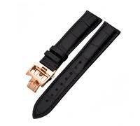 ROUREOX Bracelet Cuir Authentique Bracelet Montre Fermoir Papillon Ajustable Cuir Souple Accessoires Réparation pour VACHERON CONSTANTIN METIERS D'ART FIFTYSIX Series-Noir + Or Rose 20mm