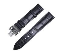 ROUREOX Bracelet Cuir Authentique Bracelet Montre Fermoir Papillon Ajustable Cuir Souple Accessoires Réparation pour VACHERON CONSTANTIN METIERS d'art FIFTYSIX Series-Noir + Argent 20mm