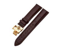 ROUREOX Bracelet Cuir Authentique Bracelet Montre Fermoir Papillon Ajustable Cuir Souple Accessoires Réparation pour VACHERON CONSTANTIN METIERS D'ART FIFTYSIX Series-Marron + Or 20mm