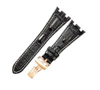 ROUREOX Bracelet Cuir Authentique Bracelet Montre Silicone Fermoir Déployant Cuir Souple Accessoires pour AUDEMARS PIGUET Royal Oak Offshore-Noir + Blanc + Or Rose