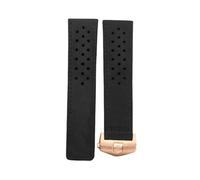 ROUREOX Bracelet Cuir Authentique Homme Bracelet Montre Fermoir Déployant Ajustable Cuir Souple Accessoires Réparation pour TAG HEUER Carrera AQUARACER Series-Noir + Or Rose 22mm