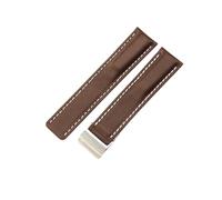 ROUREOX Bracelet d’Horloge en Vraie Pelle avec Fermoir Deployant Réglable Bracelet d’Horloge en Pelle de Veau pour BREITLING Navitimer Superocean Avenger Transocean-Café + Argent 24mm