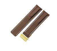 ROUREOX Bracelet d’Horloge en Vraie Pelle avec Fermoir Deployant Réglable Bracelet d’Horloge en Pelle de Veau pour BREITLING Navitimer Superocean Avenger Transocean-Café + Or 22mm