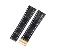 ROUREOX Bracelet d’Horloge en Vraie Pelle avec Fermoir Métallique Deployant Bracelet d’Horloge en Pelle de Veau pour BREITLING Navitimer Superocean Avenger Transocean-Noir + Or 22mm