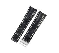 ROUREOX Bracelet d’Horloge en Vraie Pelle avec Fermoir Métallique Deployant Bracelet d’Horloge en Pelle de Veau pour BREITLING Navitimer Superocean Avenger Transocean-Noir + Argent 22mm