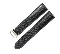 ROUREOX Bracelet de Montre Brassard de Montre Cuir Véritable Fermoir Papillon en Acier Inoxydable de Remplacement 17mm pour Cartier Ballon Bleu Collection-Noir + Argent