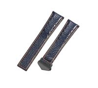 ROUREOX Bracelet de Montre Brassard de Montre Cuir Véritable Fermoir Pliant à Bouton en Acier Inoxydable de Remplacement 22mm pour TAG Heuer Carrera Heritage Calibre 6-Bleu + Orange + Noir