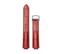 ROUREOX Bracelet de Montre de Remplacement, Sangle en Cuir Grain Fin avec Boucle Incurvée Polie pour Cartier Ballon Bleu & Tank Series-Rouge + Argent 18mm