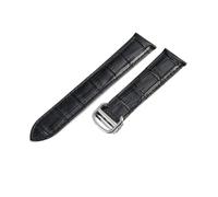 ROUREOX Bracelet de Montre en Cuir Authentique Boucle en Acier Inoxydable Bracelet de Remplacement en Cuir à Passage Unique pour Cartier Tank Collection-Noir + Argent 23mm