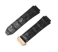 ROUREOX Bracelet de Montre en Cuir Authentique Et Caoutchouc Fermoir en Papillon en Acier Inoxydable Bracelet de Remplacement 19X26mm pour HUBLOT Big Bang Series-Noir + Or Rose