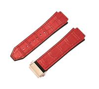 ROUREOX Bracelet de Montre en Cuir Authentique Et Caoutchouc Fermoir en Papillon en Acier Inoxydable Bracelet de Remplacement 19X26mm pour HUBLOT Big Bang Series-Rouge + Or Rose