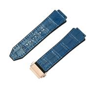 ROUREOX Bracelet de Montre en Cuir Authentique Et Caoutchouc Fermoir en Papillon en Acier Inoxydable Bracelet de Remplacement 19X26mm pour HUBLOT Big Bang Series-Bleu Ciel + Or Rose