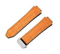 ROUREOX Bracelet de Montre en Cuir Authentique Et Caoutchouc Fermoir en Papillon en Acier Inoxydable Bracelet de Remplacement 19X26mm pour HUBLOT Big Bang Series-Jaune + Argent