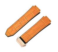 ROUREOX Bracelet de Montre en Cuir Authentique Et Caoutchouc Fermoir en Papillon en Acier Inoxydable Bracelet de Remplacement 19X26mm pour HUBLOT Big Bang Series-Jaune + Or Rose