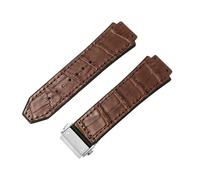 ROUREOX Bracelet de Montre en Cuir Authentique Et Caoutchouc Fermoir en Papillon en Acier Inoxydable Bracelet de Remplacement 19X26mm pour HUBLOT Big Bang Series-Marron + Argent