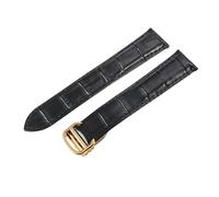 ROUREOX Bracelet de Montre en Cuir Authentique Fermoir à Abattage en Acier Inoxydable Libération Rapide Bracelet de Montre en Cuir pour Cartier Tank Collection-Noir + Or 22mm